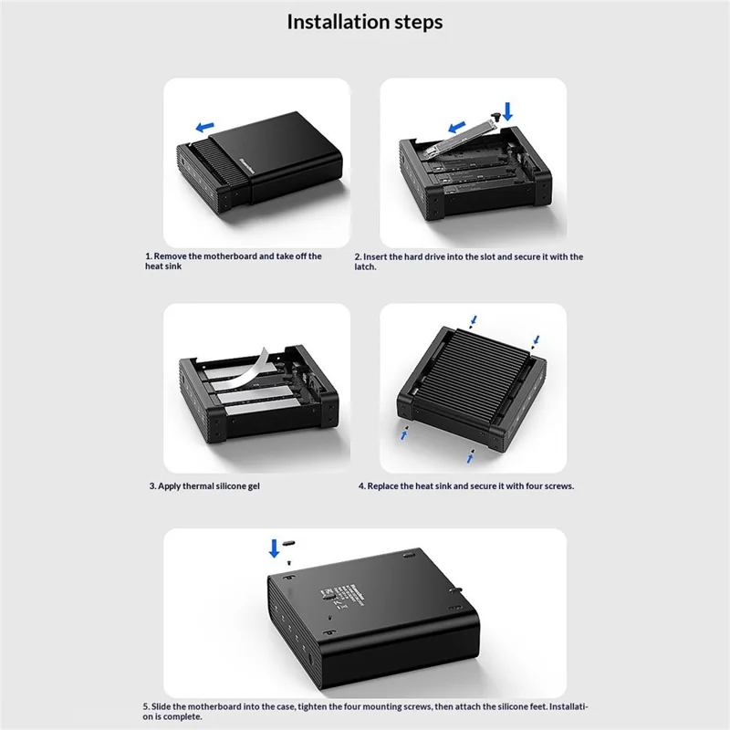 BLUEENDLESS DB2804U4 4-Bay M.2 NVMe SSD Enclosure USB4 40Gbps 32TB Capacity Aluminum RAID Support - Black