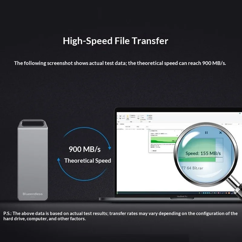 BLUEENDLESS M5N Mini NVMe Enclosure 10Gbps 2230 / 2242mm M-Key SSD USB3.1 Portable SSD Case 4TB Capacity - Grey