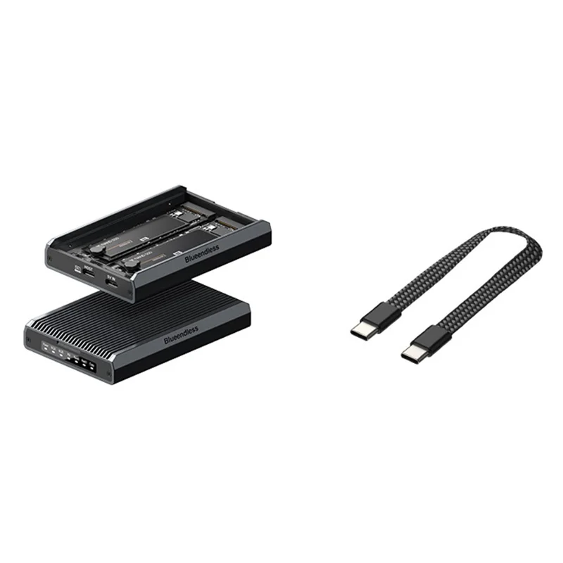BLUEENDLESS DB280A3 Dual-Bay M.2 NVMe / SATA RAID Enclosure 20Gbps Hardware RAID Offline Clone for Laptop Phone Tablet - Black