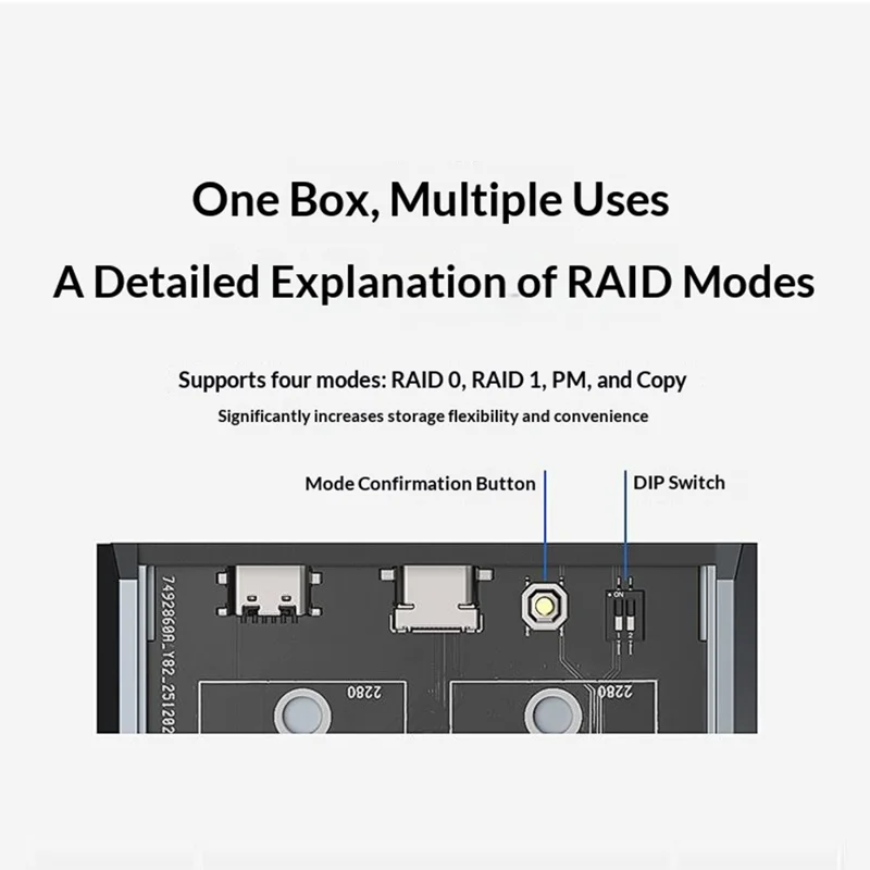 BLUEENDLESS DB280A3 Dual-Bay M.2 NVMe / SATA RAID Enclosure 20Gbps Hardware RAID Offline Clone for Laptop Phone Tablet - Black