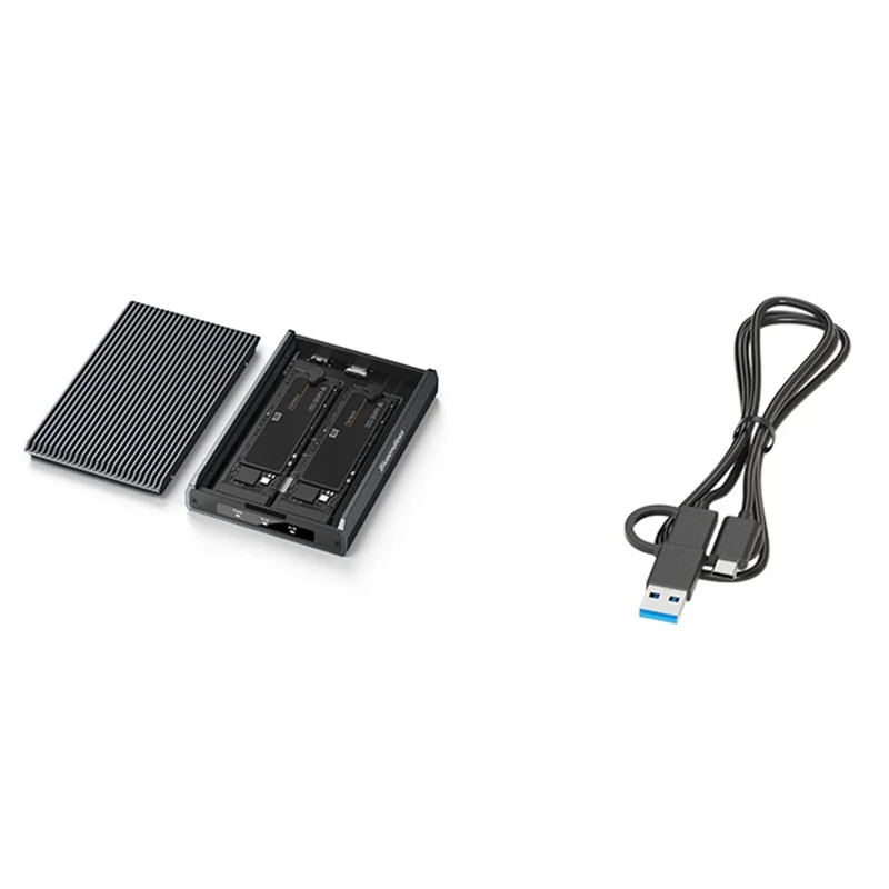 BLUEENDLESS Dual Bay M.2 NVMe Enclosure 10Gbps USB3.2 Gen1 External SSD Enclosure for Phone Tablet Game Console - Black