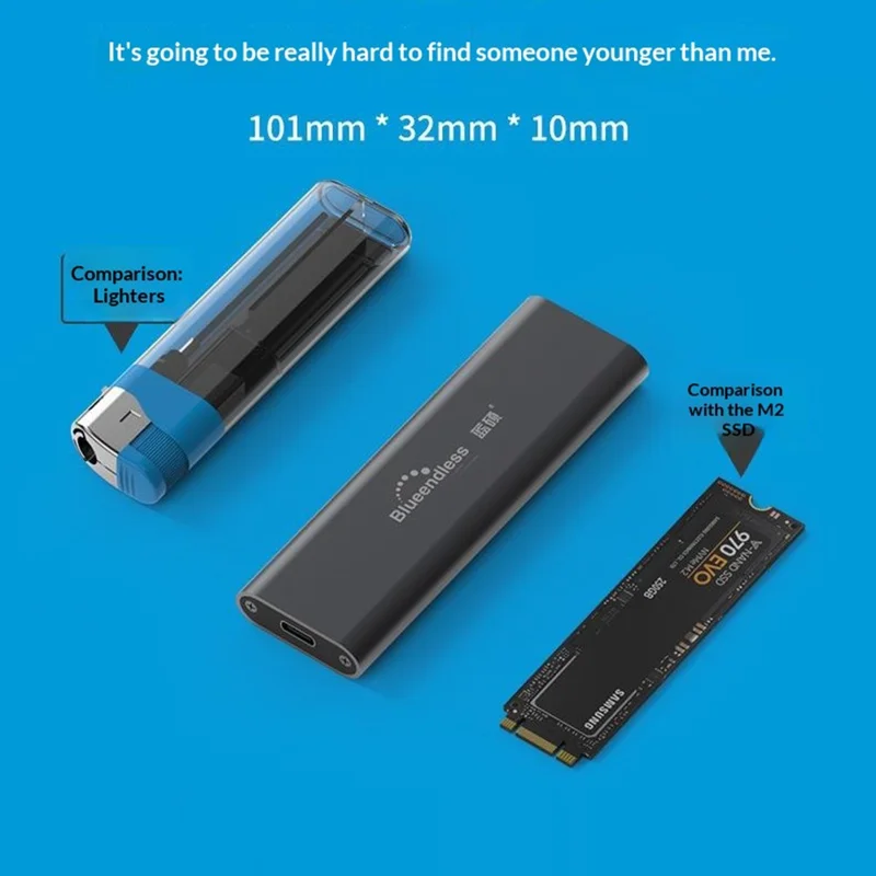 BLUEENDLESS D2802N M.2 NVMe SSD Enclosure JMS583 Controller 10Gbps USB 3.1 Gen2 Type-C External Hard Drive Case - Dark Grey