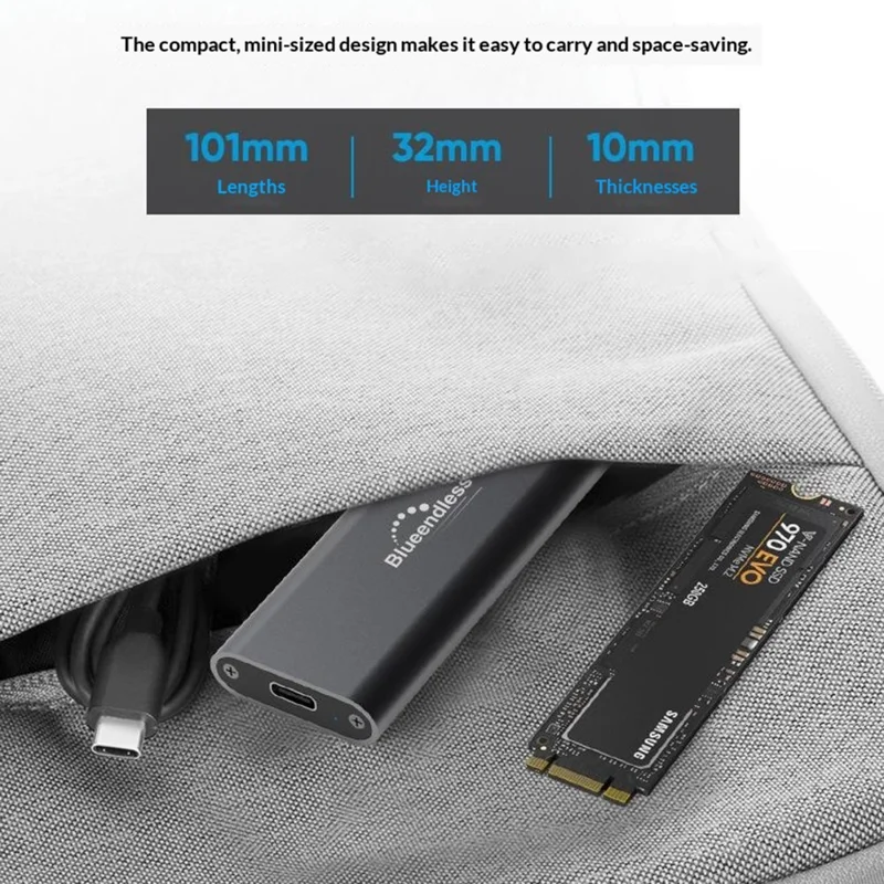 BLUEENDLESS D2802N M.2 NVMe SSD Enclosure JMS583 Controller 10Gbps USB 3.1 Gen2 Type-C External Hard Drive Case - Dark Grey
