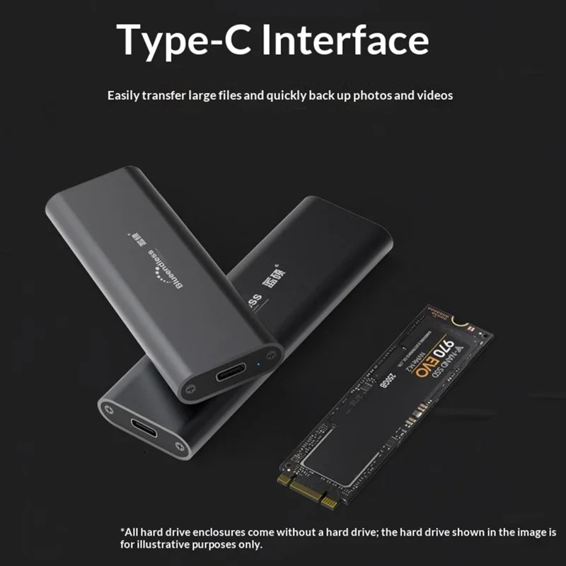 BLUEENDLESS D2802N M.2 NVMe SSD Enclosure JMS583 Controller 10Gbps USB 3.1 Gen2 Type-C External Hard Drive Case - Dark Grey