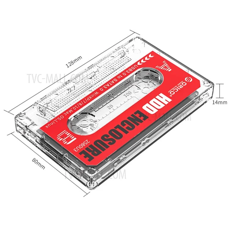 ORICO 2580U3 Tape-shaped 2.5-Inch USB3.0 Portable Enclosure 5Gbps Support Windows / Mac OS / Linux - Red