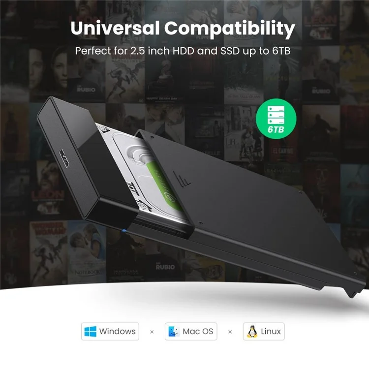 UGREEN 30848 USB 3.0 vers boîtier d'entraînement SATA III 2,5 pouces Disque dur externe SSD Boîtier HDD