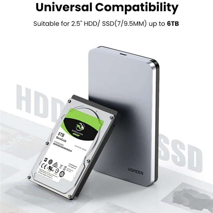 UGREEN 70498 Custodia Disco Rigido USB-C 2.5 Pollici SATA III Esterno SSD HDD Custodia per Disco