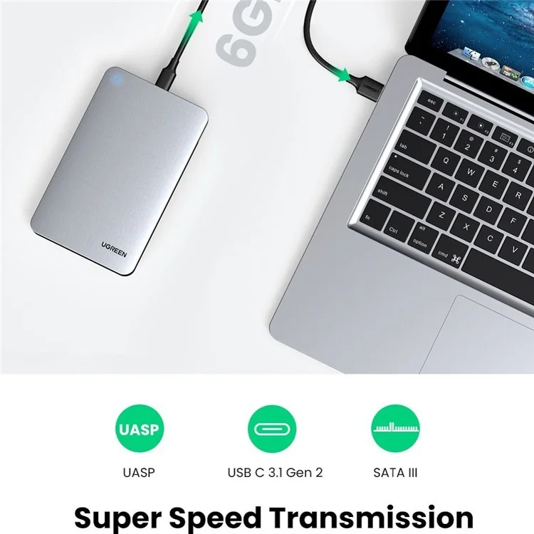 UGREEN 70498 Custodia Disco Rigido USB-C 2.5 Pollici SATA III Esterno SSD HDD Custodia per Disco