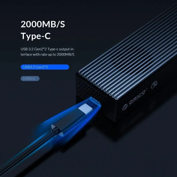 ORICO M2PVC3-G20 USB3.2 Gen2x2 M.2 Ssd-gehäuse Mit Kühllüfter 20gbit / s Nvme Typ-c Festplattenadapter Mobile Hülle Für Pc-laptop