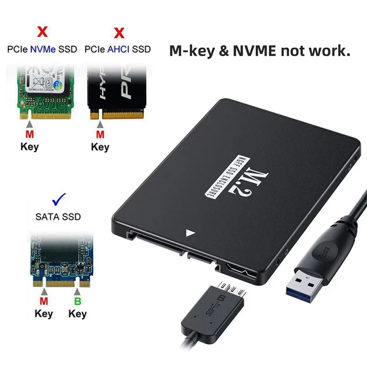 SA-018 NGFF b + m Key M.2 Carte SSD à 2,5 Pouces SATA Micro USB 3.0 Combo HDD Disk Disk Enclosure Avec un Câble Micro USB