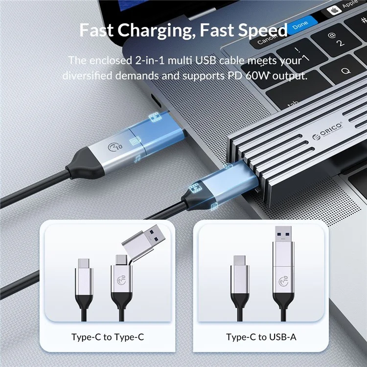 ORICO ORICO-FV35C3-G2 Boîtier en alliage d'aluminium pour disque SSD M.2 NVMe Vitesse élevée 10Gbps pour PC portable Boîtier de disque dur externe - Or