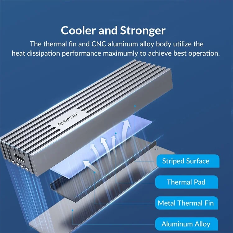 ORICO ORICO-FV35C3-G2 Boîtier en alliage d'aluminium pour disque SSD M.2 NVMe Vitesse élevée 10Gbps pour PC portable Boîtier de disque dur externe - Or