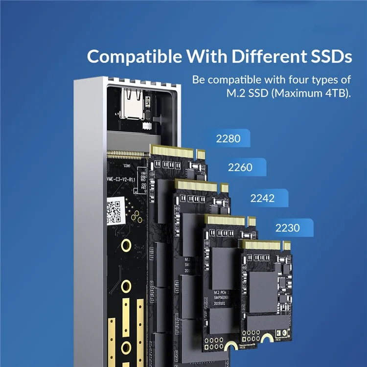 ORICO ORICO-FV35C3-G2 Boîtier en alliage d'aluminium pour disque SSD M.2 NVMe Vitesse élevée 10Gbps pour PC portable Boîtier de disque dur externe - Or