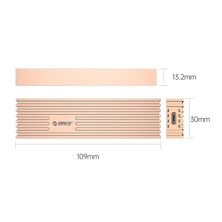 ORICO ORICO-FV35C3-G2 Boîtier en alliage d'aluminium pour disque SSD M.2 NVMe Vitesse élevée 10Gbps pour PC portable Boîtier de disque dur externe - Or