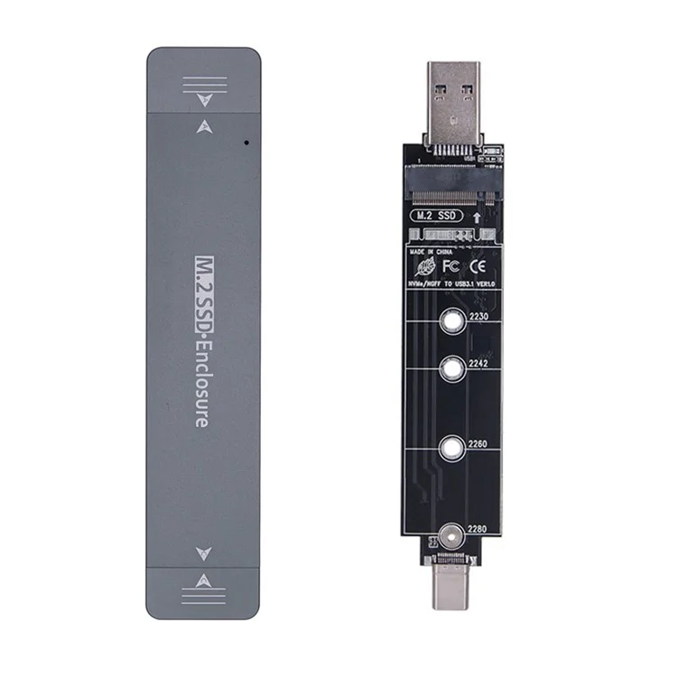 Uc-057-2280 mm Combo Tipo-c + USB3.0 a NVME M-key M.2 NGFF SATA SSD PCBA Case 2280 / 2242 / Chipset de 2230 mm RTL9210B