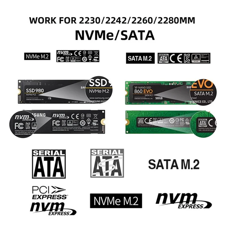 Uc-057-2280 mm Combo Tipo-c + USB3.0 a NVME M-key M.2 NGFF SATA SSD PCBA Case 2280 / 2242 / Chipset de 2230 mm RTL9210B