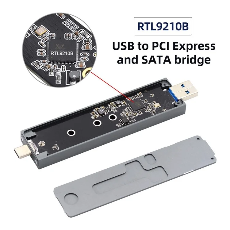 Uc-057-2280 mm Combo Tipo-c + USB3.0 a NVME M-key M.2 NGFF SATA SSD PCBA Case 2280 / 2242 / Chipset de 2230 mm RTL9210B