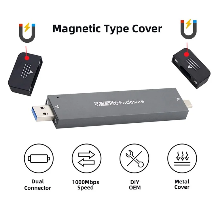 Uc-057-2280 mm Combo Tipo-c + USB3.0 a NVME M-key M.2 NGFF SATA SSD PCBA Case 2280 / 2242 / Chipset de 2230 mm RTL9210B