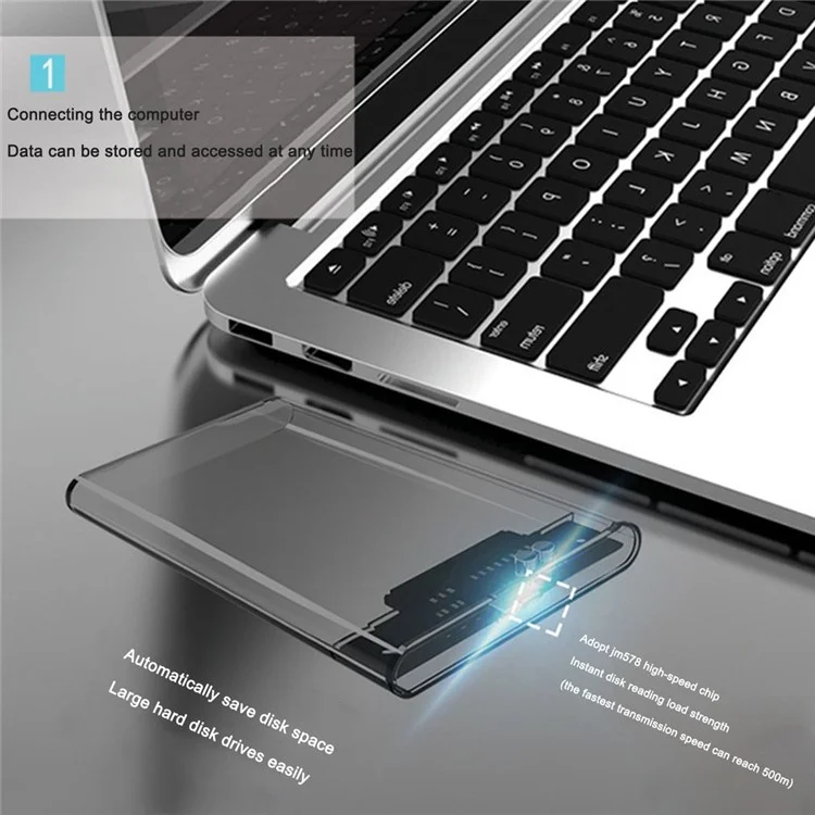 USB 3.1 à SATA 2,5 '' Boîtier de Disque Dur Externe HDD Pour Mac OS et Windows, Prenant en Charge Max 6TB - Noir Transparent