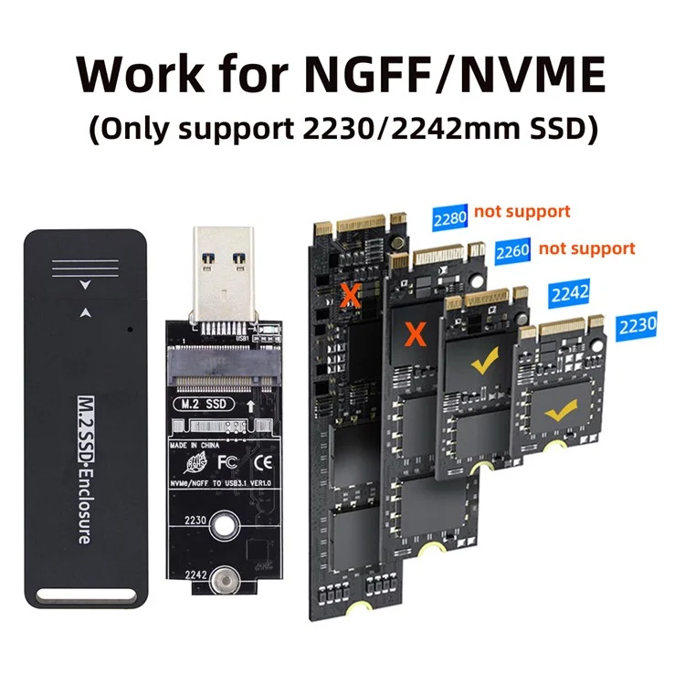 USB 3.0 à 2242 / 2230 NVME M-key M.2 NGFF SATA SSD Adaptateur de Convertisseur de Boîtier PCBA Externe RTL9210B Chipset