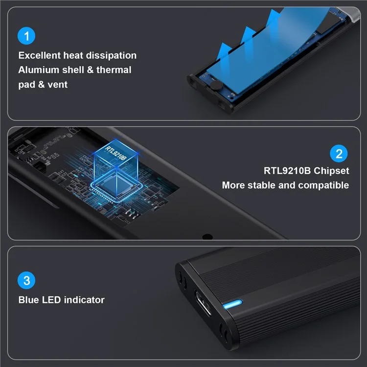 UC-145 USB 3.0 Type-C to NVME M-key M.2 NGFF SATA SSD External PCBA Case Enclosure RTL9210B Chipset