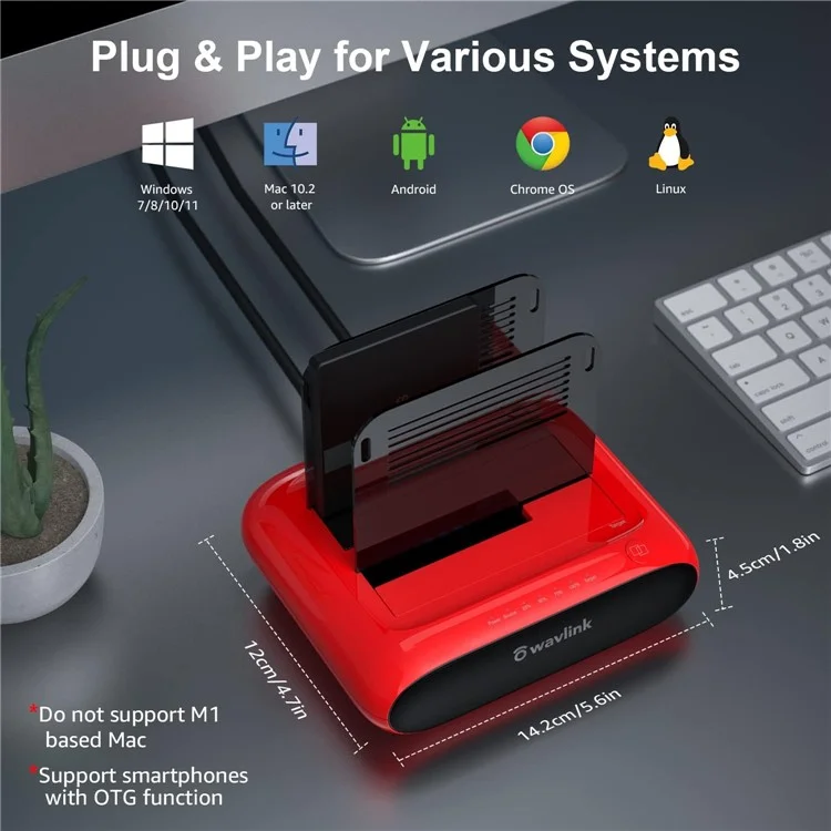 WAVLINK ST341U USB 3.0 to SATA I / II / III Dual Bay External Hard Drive Enclosure Docking Station for 2.5 / 3.5 inch SATA HDD SSD - UK Plug