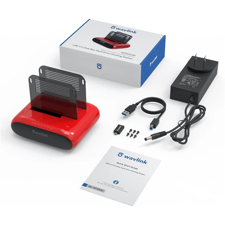 WAVLINK ST341U USB 3.0 to SATA I / II / III Dual Bay External Hard Drive Enclosure Docking Station for 2.5 / 3.5 inch SATA HDD SSD - UK Plug