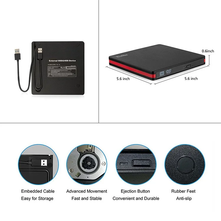 Carcasa de unidad de DVD externa BT669 USB3.0 Grabadora/Reproductor de CD/DVD para portátil