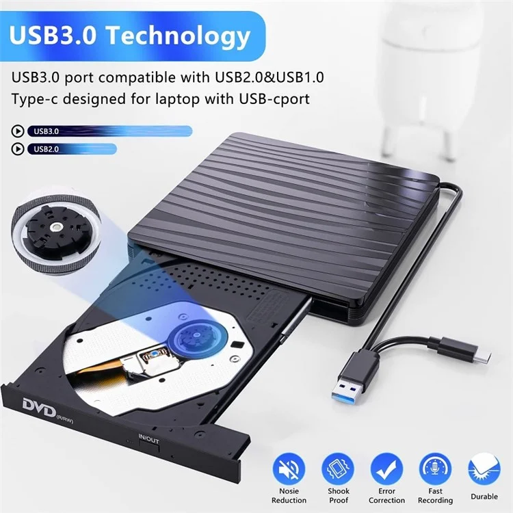 BT689 External Optical Drive Computer CD Player Win10 USB Optical Drive Recorder Portable DVD Burner