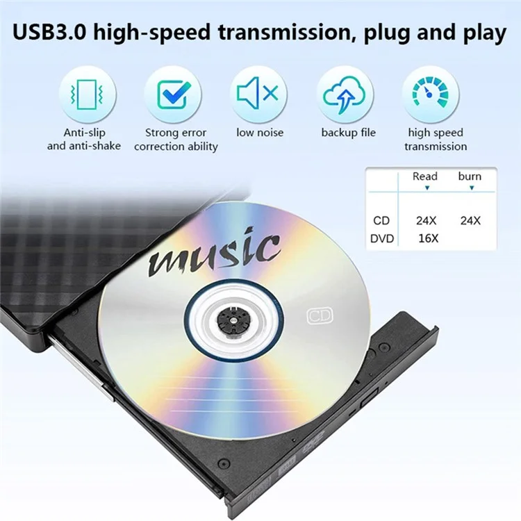 BT699 Portable Slim Disc Player CD Reader USB / Type-C External Optical Drive Case Laptop DVD Burner