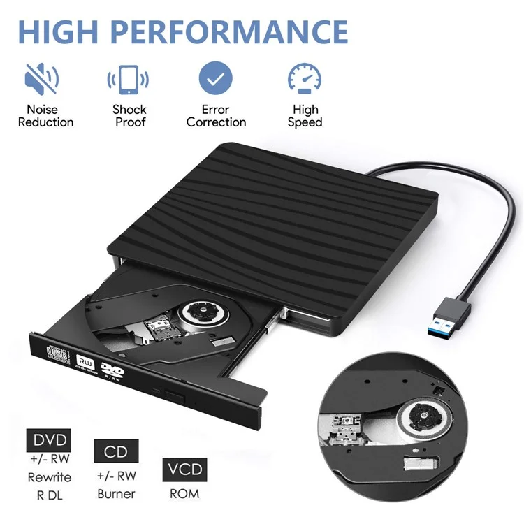TG30N Zebra-stripe Design Laptop Computer External DVD Drive CD VCD Reader Burner with USB Cable