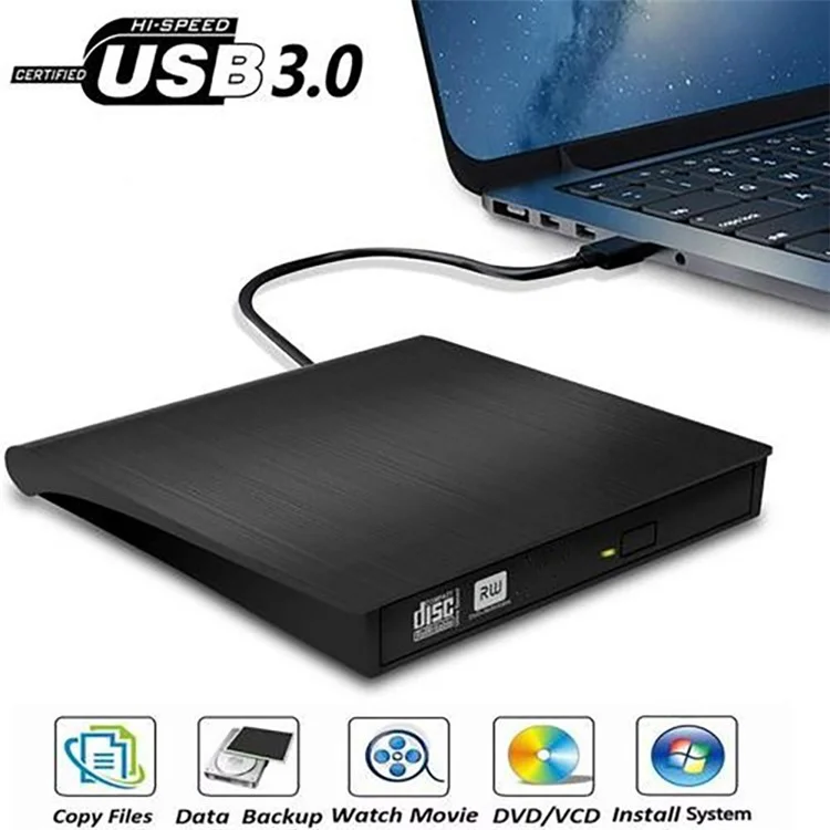 663 USB3.0 Computer Laptop External Optical Drive Burner Brushed High Speed CD DVD Burner - Black