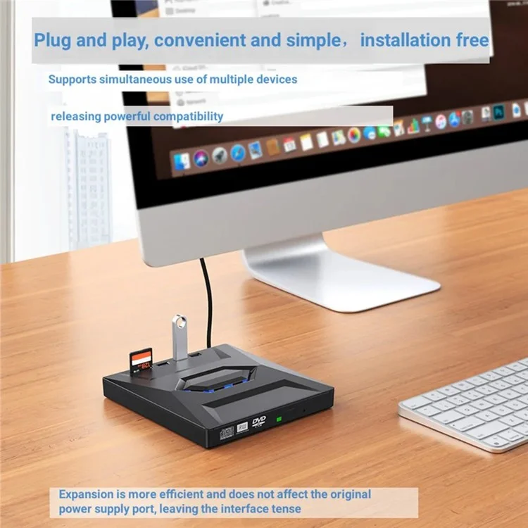 B21-Y Unidad óptica multifunción 5 en 1 para portátil con conector Type-C, grabadora de DVD, USB 3.0 externa, quemador de DVD móvil
