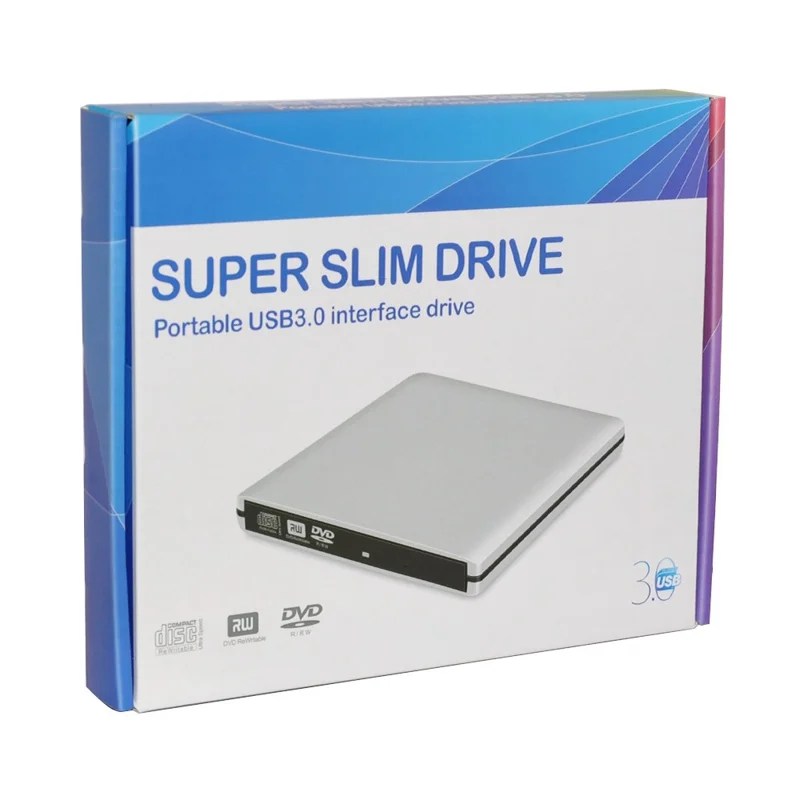 ODP1203S Portable Slim USB3.0 External Optical Drive Aluminum Alloy Case 8X Mobile DVD Recorder Burner - Silver