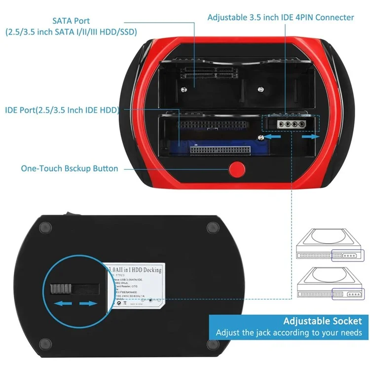575D Laptop Computer Mobile Hard Disk Box USB Hard Disk Holder 2.5 / 3.5inch SATA IDE HDD Base - US Plug