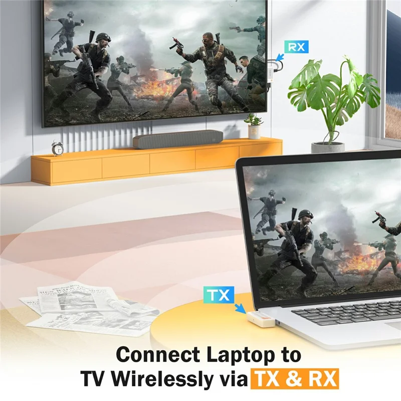 LEMOLERE P400 HDTV Wireless Transmitter / Receiver Adapter USB-C Screen Mirroring Device / 1080P Video Streaming Dongle