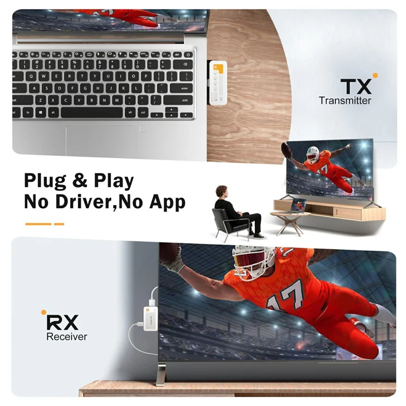 LEMOLERE P400 HDTV Wireless Transmitter / Receiver Adapter USB-C Screen Mirroring Device / 1080P Video Streaming Dongle