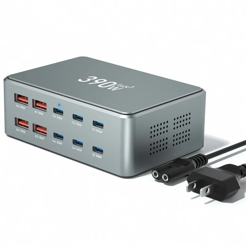 390W GaN Charger Type-C + USB-A 10 Ports Desktop Charging Station for Phone Tablet Laptop - US Plug