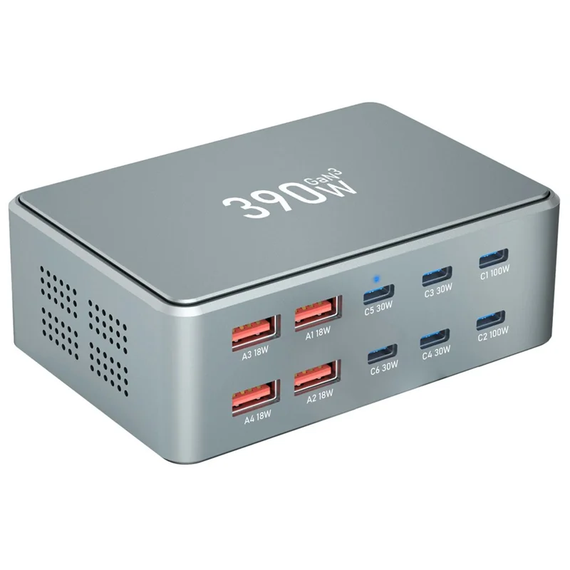 390W GaN Charger Type-C + USB-A 10 Ports Desktop Charging Station for Phone Tablet Laptop - US Plug