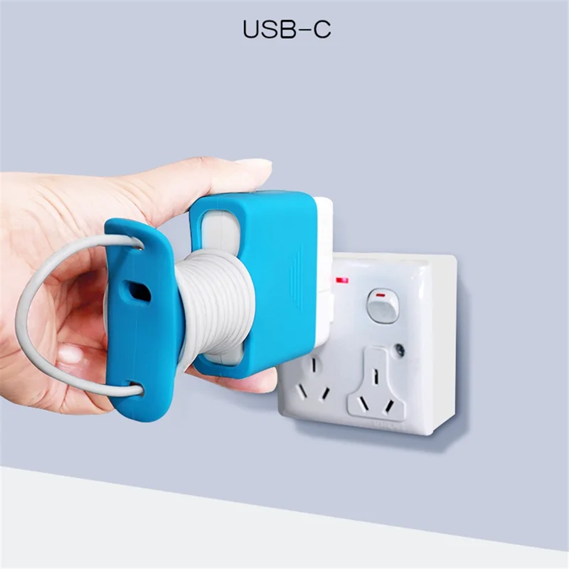 Soft Silicone Cover Charging Cable Organizer Protective Case for Apple MacBook USB-C Power Adapter 61W/96W - Blue