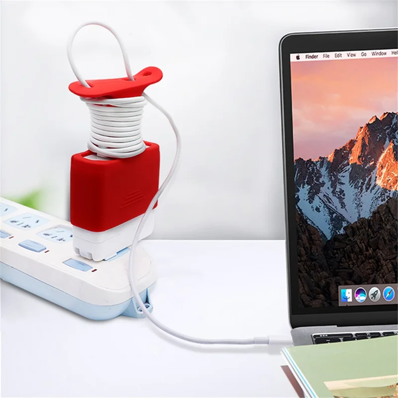 Soft Silicone Cover Charging Cable Organizer Protective Case for Apple MacBook USB-C Power Adapter 61W/96W - Blue