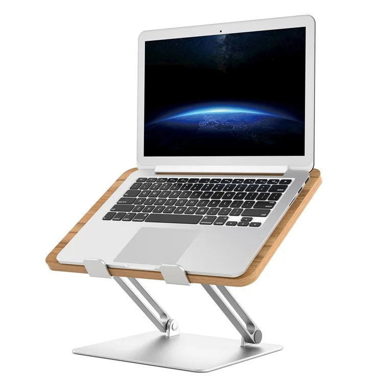 AP-2DM Wooden Metal Combine el Soporte de Tableta de Escritorio Plegable Soporte Portátiles Portátiles Soporte de 108 Grados Ajustables
