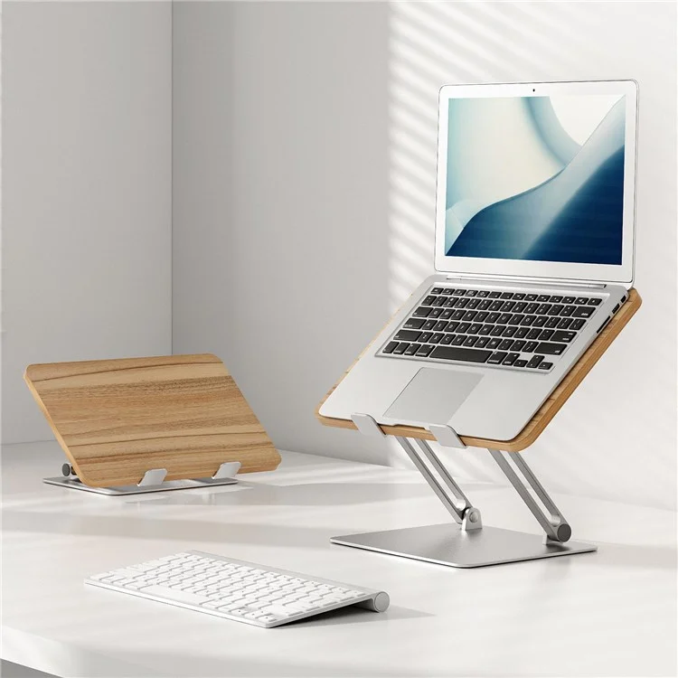 AP-2DM Wooden Metal Combine el Soporte de Tableta de Escritorio Plegable Soporte Portátiles Portátiles Soporte de 108 Grados Ajustables