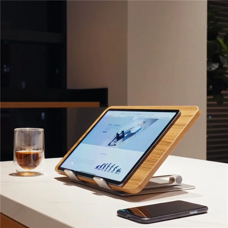 AP-2DM Wooden Metal Combine el Soporte de Tableta de Escritorio Plegable Soporte Portátiles Portátiles Soporte de 108 Grados Ajustables