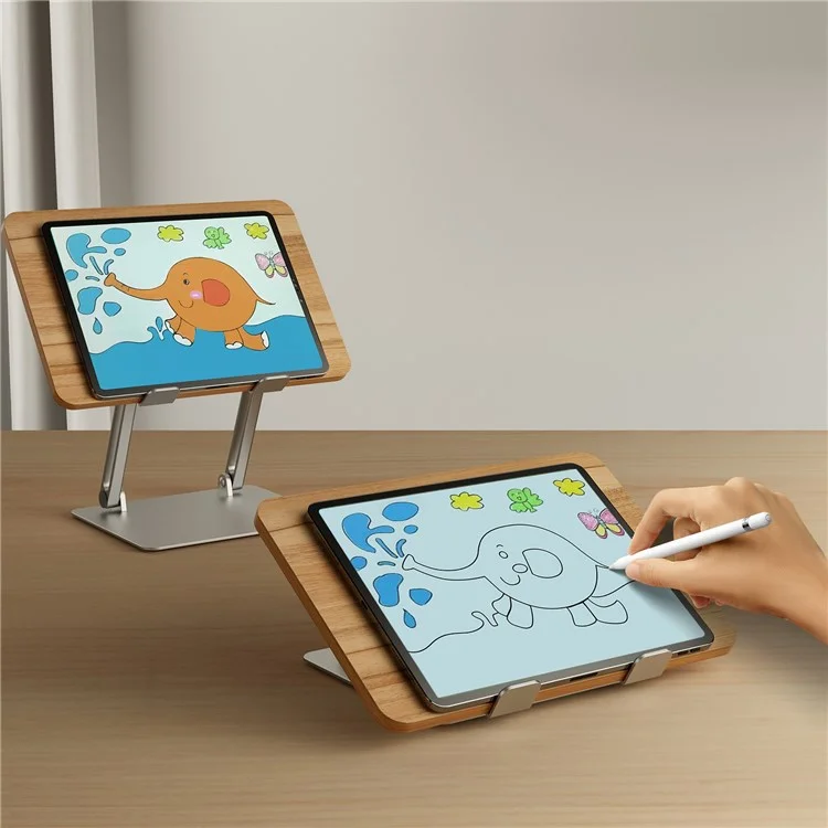 AP-2DM Wooden Metal Combine el Soporte de Tableta de Escritorio Plegable Soporte Portátiles Portátiles Soporte de 108 Grados Ajustables