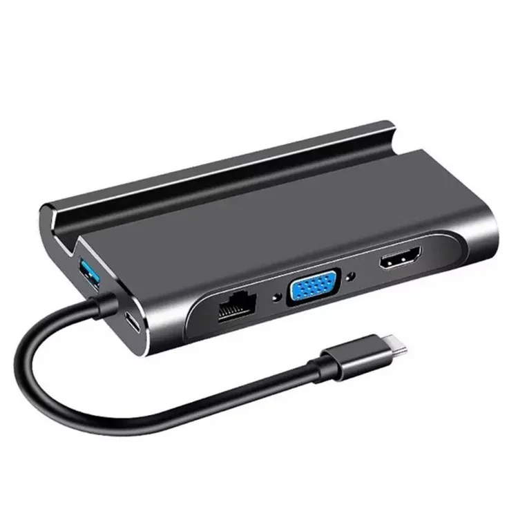 1037 7 in 1 USB C Hub 3*USB 3.0+Type-C+HD+RJ45 Gigabit Ethernet Port+VGA Multi-function Converter