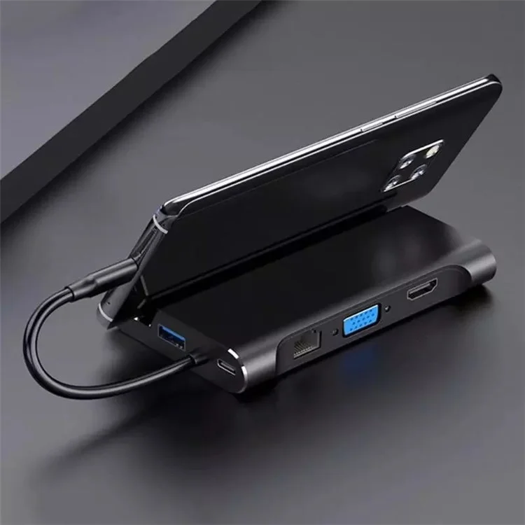 1037 7 в 1 USB C Hub 3*USB 3.0+Type-C+HD+RJ45 Gigabit Ethernet Port+VGA Многофункциональный конвертер