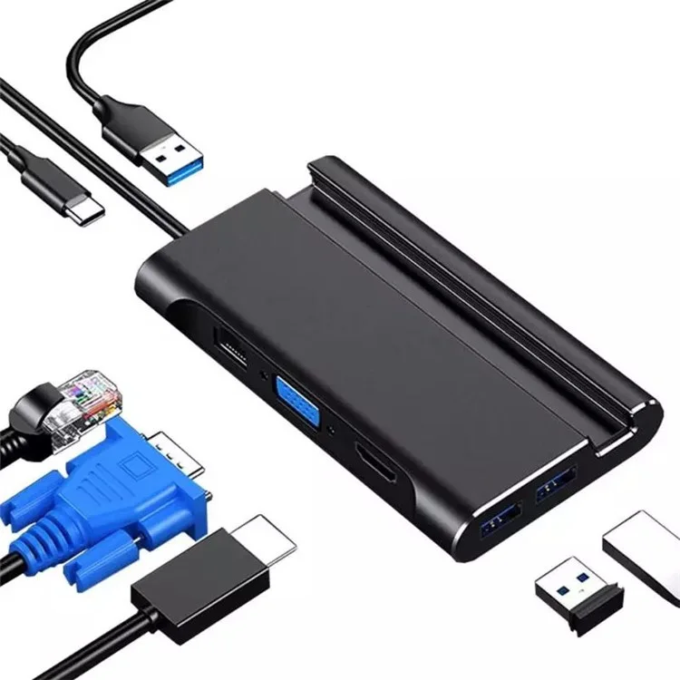 1037 7 в 1 USB C Hub 3*USB 3.0+Type-C+HD+RJ45 Gigabit Ethernet Port+VGA Многофункциональный конвертер