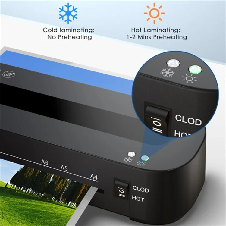FANGNUO FN333 Máquina Laminadora de Documentos de Oficina de Calentamiento Rápido Foto A4 (Bolsa Laminadora A4 / A5 / A6 * 5 + Cortador de Papel + Redondeador de Esquinas) - Enchufe de EE. UU.