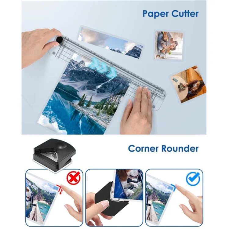 FANGNUO FN333 Máquina Laminadora de Documentos de Oficina de Calentamiento Rápido Foto A4 (Bolsa Laminadora A4 / A5 / A6 * 5 + Cortador de Papel + Redondeador de Esquinas) - Enchufe de EE. UU.
